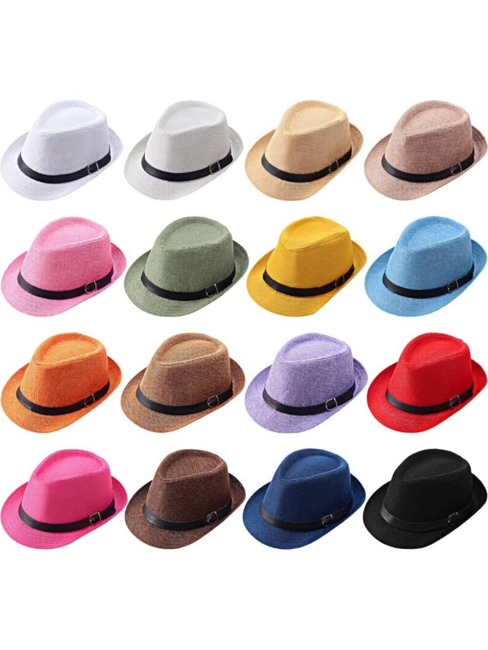 16 Pack Short Brim Fedora Hats for Men & Women | Summer Beach Sun Hats, 16